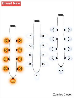 👻 3PCS Halloween Light Up Necklace Set Pumpkin Skull Ghost Flash Modes